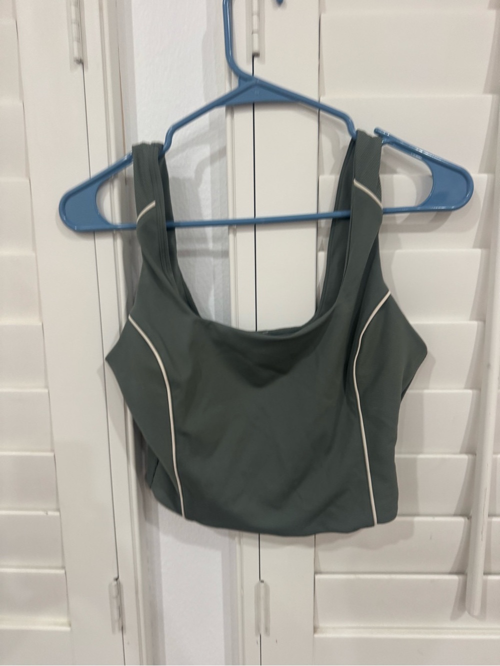 Travis Mathew Olive Green Tank Sports Bra with Cream Piping